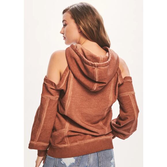 RETROFETE Washed Terry Hoodie Glazed Ginger Cold Shoulder Pullover Size XS NEW - Picture 2 of 7